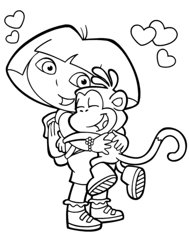 Dora is hugging a monkey for Valentines Day